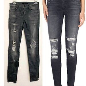 J BRAND Gray Ripped Rips Distressed Whiskered Faded Stretch Skinny Jeans 25 W25